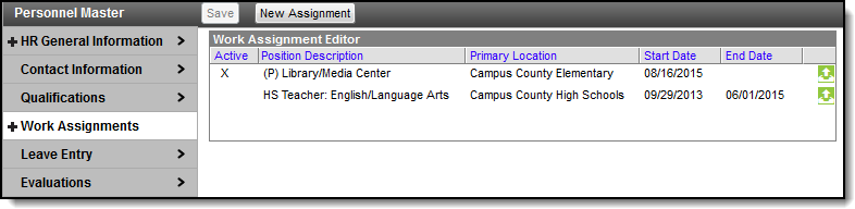 screenshot of an example of the work assignment editor.