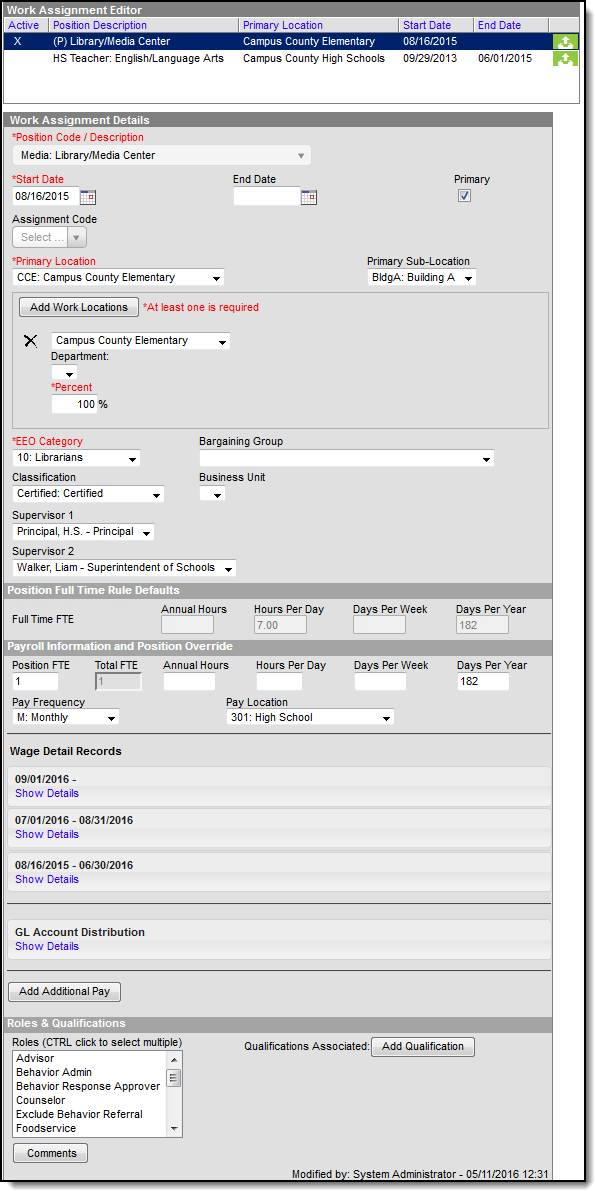 screenshot of an example of the work assignment details.