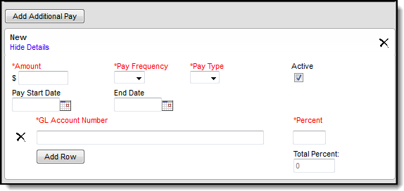 screenshot of the additional pay window.