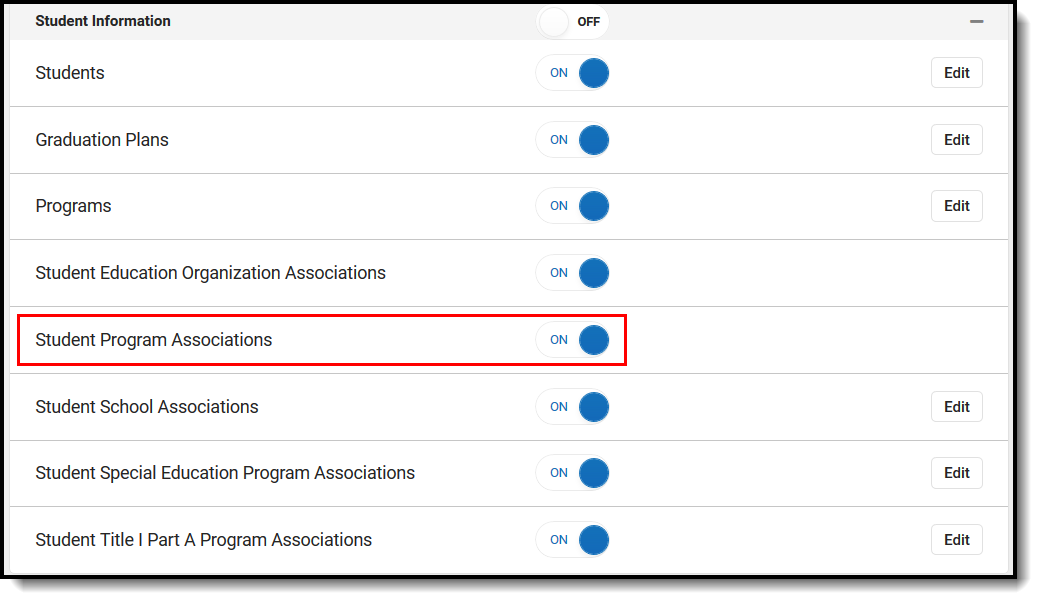 Screenshot of Student Program Association Resource Preferences.