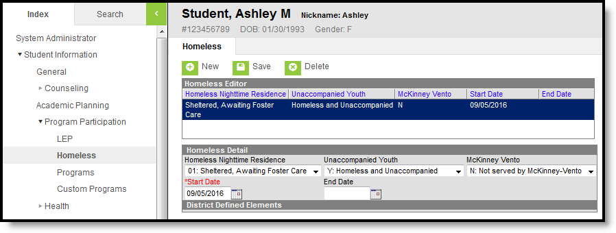 Screenshot of the Homeless program editor for Tennessee