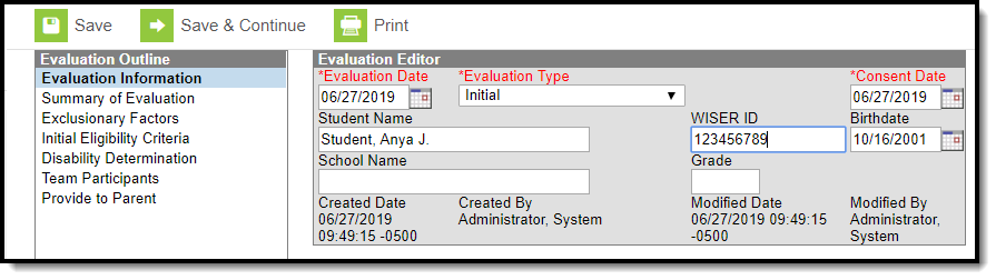 Screenshot of the evaluation editors.