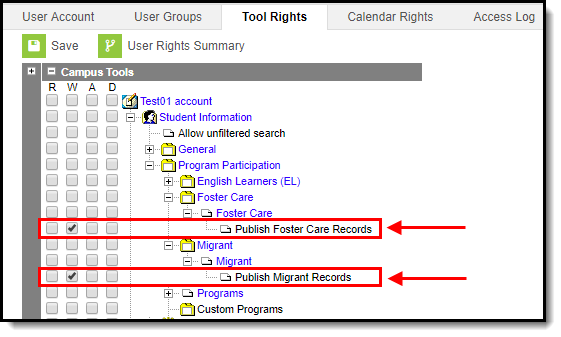 Screenshot of subrights needed in order to publish records.