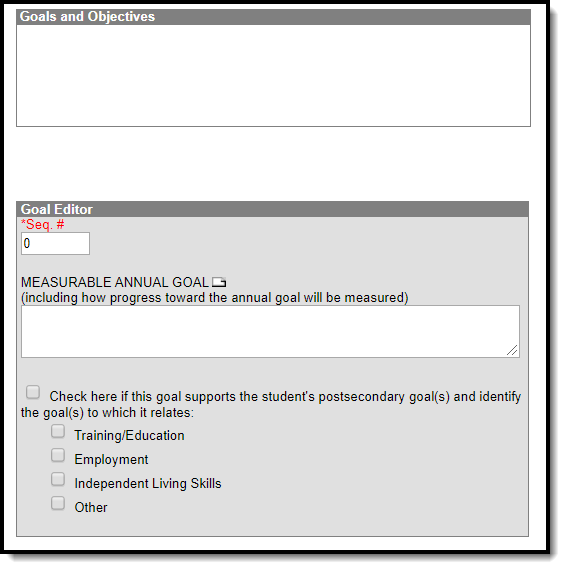 Image of the Goals and Objectives editor