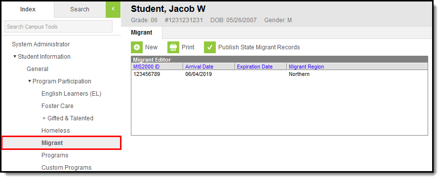 Screenshot of the migrant tool.