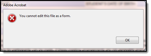 Screenshot of An error appears indicating the form cannot be edited