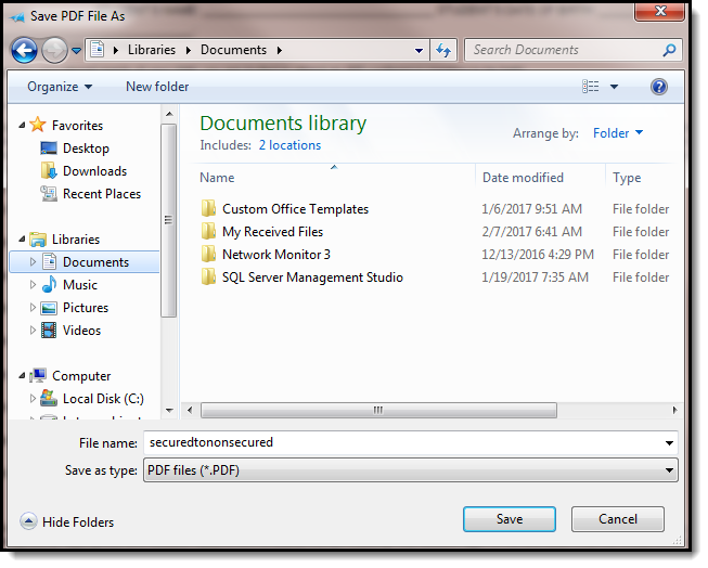Screenshot of a save PDF File As window