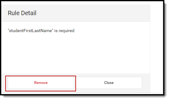 Image of Rule Detail and option to remove rule