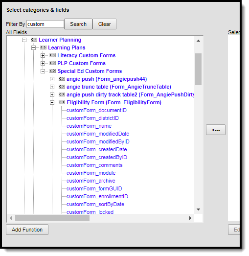 Image showing Special Ed Custom Forms fields in Ad hoc