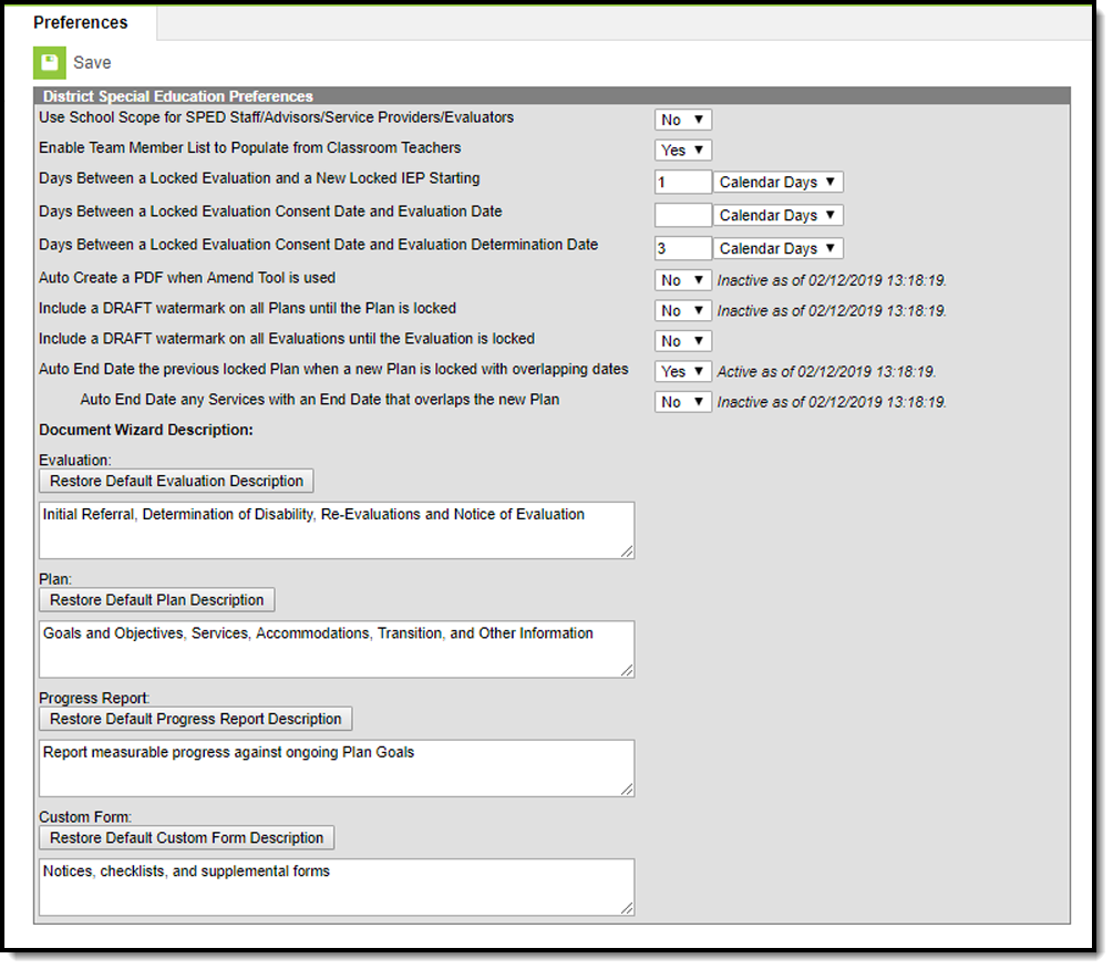 Screenshot of the Special Ed Preferences tool.