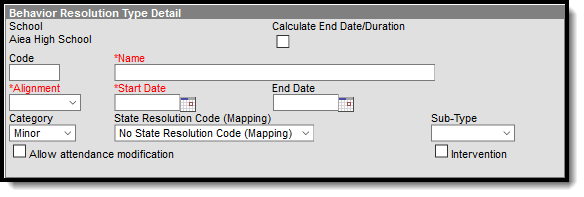 Screenshot of the Behavior Resolution Type Detail Editor.