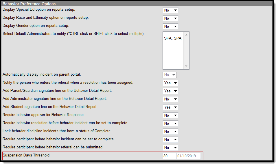 Screenshot of the Behavior Preference Options Editor.