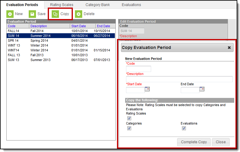 Screenshot of copy evaluation period