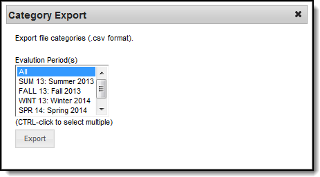 Screenshot of the Category Export window after clicking the Export to CSV button.