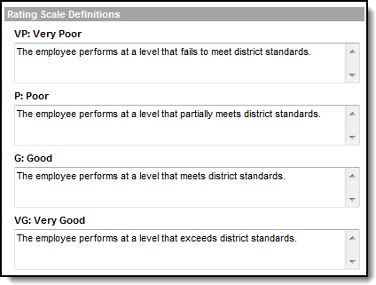 Screenshot of the rating scales added to an element.
