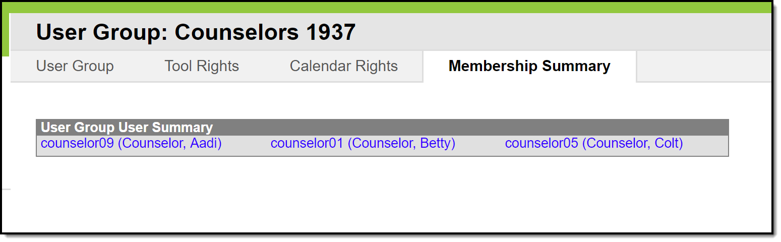 Screenshot of User Group Membership Summary