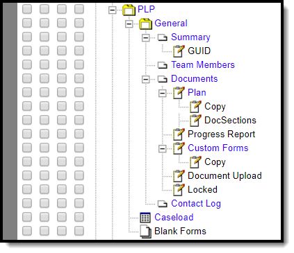 Screenshot of the student PLP tool rights.