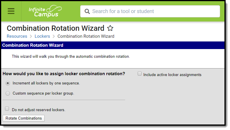 Screenshot of the Combination Rotation Wizard.