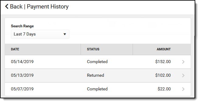 Payment History Screen