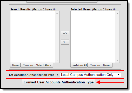 screenshot of selecting an account authentication type