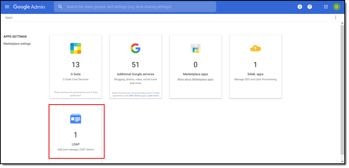 selecting ldap within your google admin console