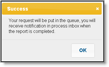 screenshot of the success message you receive after submitting a report to the batch queue.