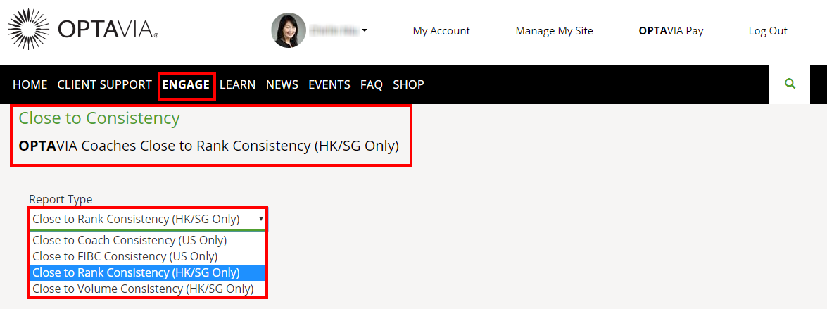 Close to Consistency Report - there are 4 options available under report type: Close to Consistency(US Only), Close to FIBC Consistency(US Only), Close to Rank Consistency(Honk Kong or Singapore Only), and Close to Volume Consistency(Hong Kong or Singapore Only).