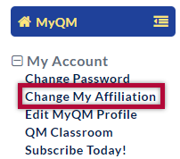 Identifies myQM Change My Affliation