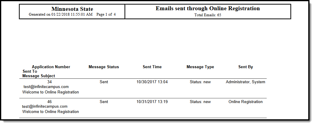 Screenshot of OLR Email Log example PDF