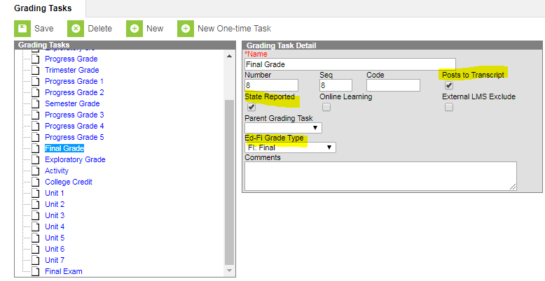 Screenshot of Grading Task Detail editor.