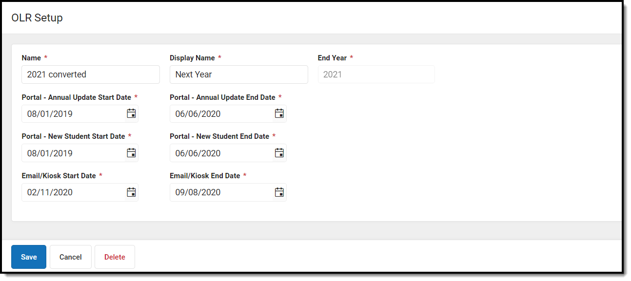 Image of the OLR Setup Detail screen