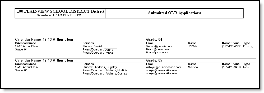 Screenshot of Students With Submitted Applications example pdf