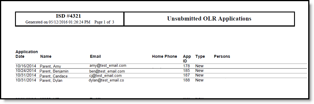 Screenshot of Unsubmitted Applications Print PDF