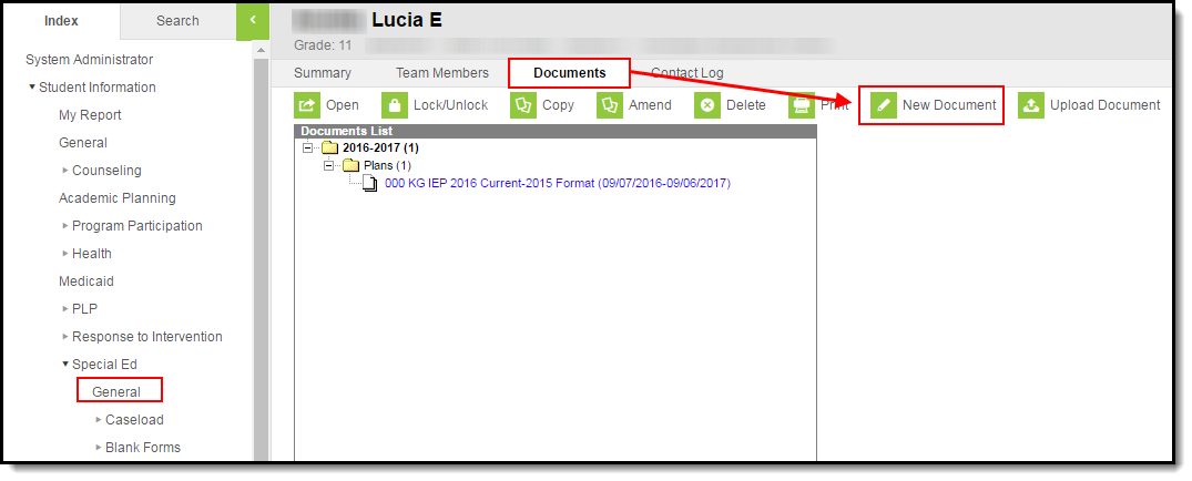 Screenshot highlighting navigation to adding a new document.