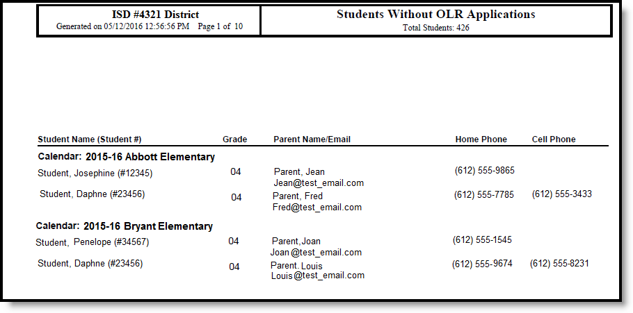 Screenshot of Students without OLR Applications example pdf