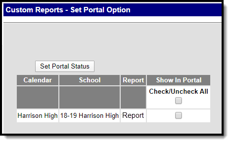 Image of the Custom Reports Set Portal Options tool