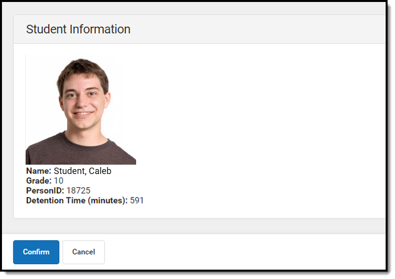 Screenshot of the Detention Scanner Student Information example