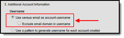 screenshot of the use census email as account username option highlighted