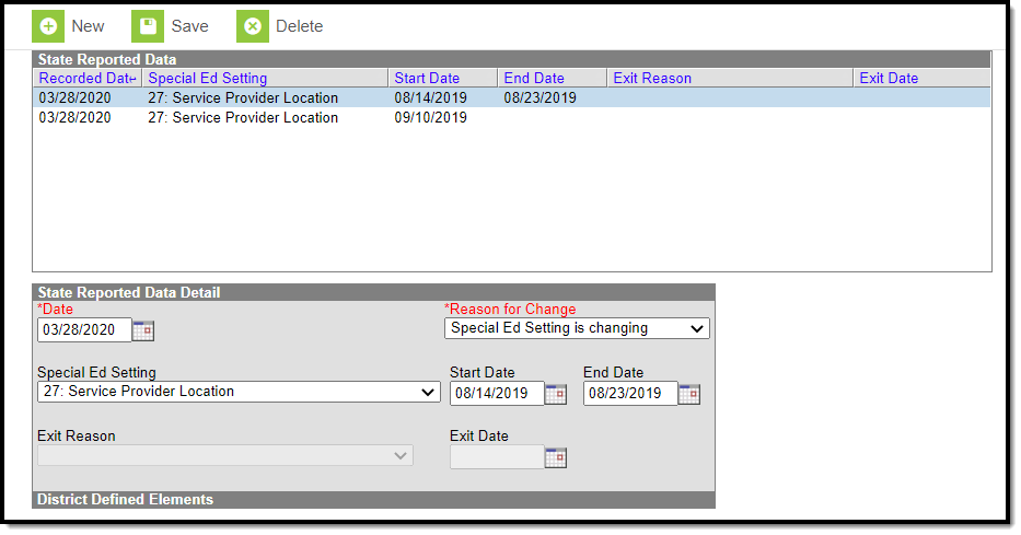 Screenshot of the State Reported Data tool.