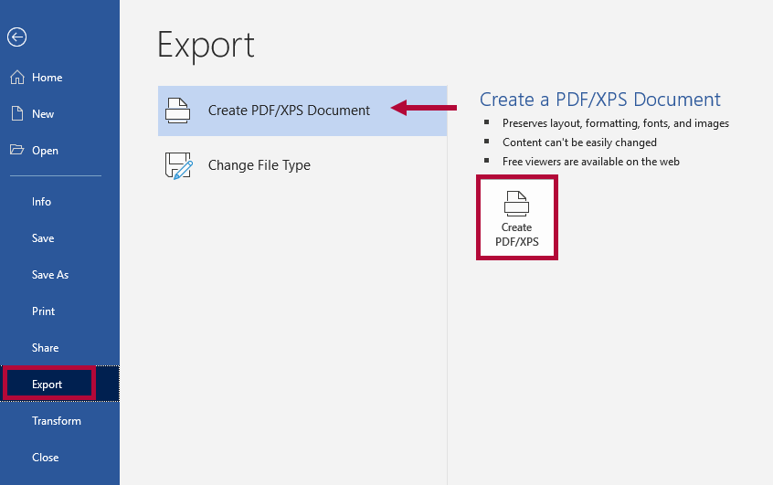 Image shows the Export option.