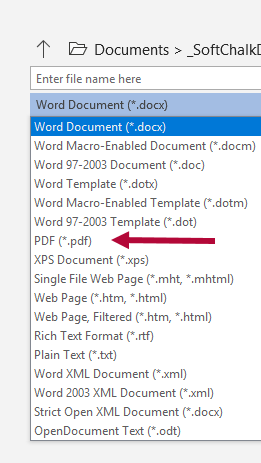 Indicates the Save as Type options with PDF selection.