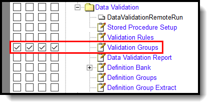 Screenshot of Validation Group tool rights