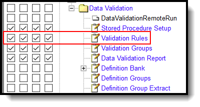 Screenshot of validation rules tool rights