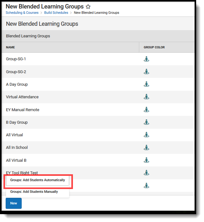 screenshot of the groups, add students automatically option.