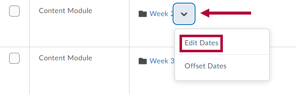 Edit Dates option on Manage Dates page