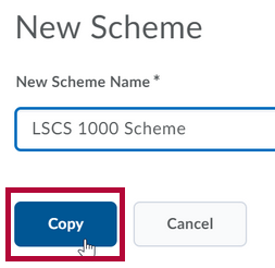 Shows scheme name field and Identifies the Copy button.
