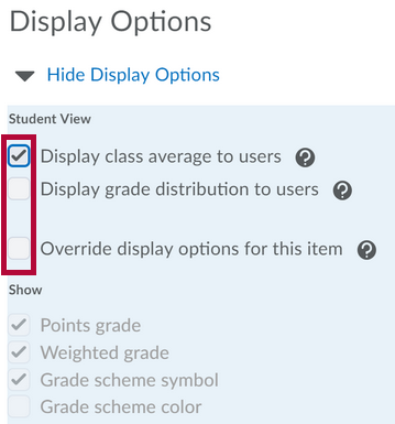 Identifies Display Options checkboxes.