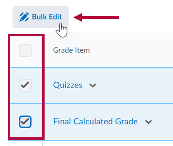 Indicates Bulk Edit button and Identifies checkboxes