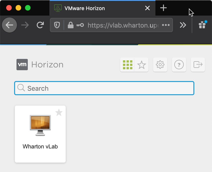 Image shows Search bar, and icon underneath saying 'Wharton vLab'