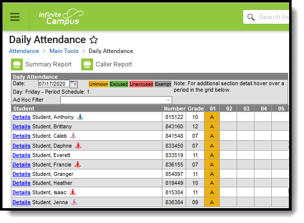 Screenshot of Daily Attendance tool.